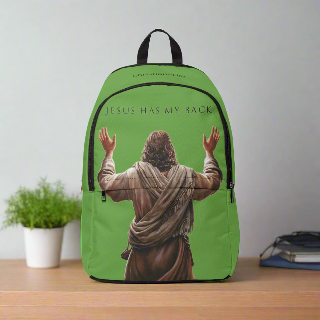 "Jesus Has My Back" Christian Backpack (Choose Green Shade)