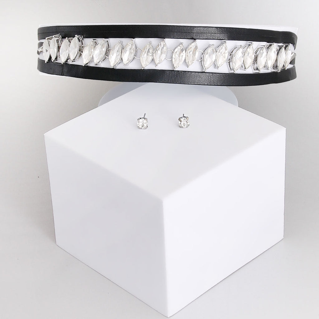 Choker Necklace Leather Ribbon Silver Stylish Statement Jewelry