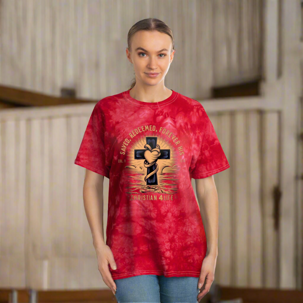 Unisex "Saved, Redeemed, Forever His" Christian Tie-Dye style T-shirt
