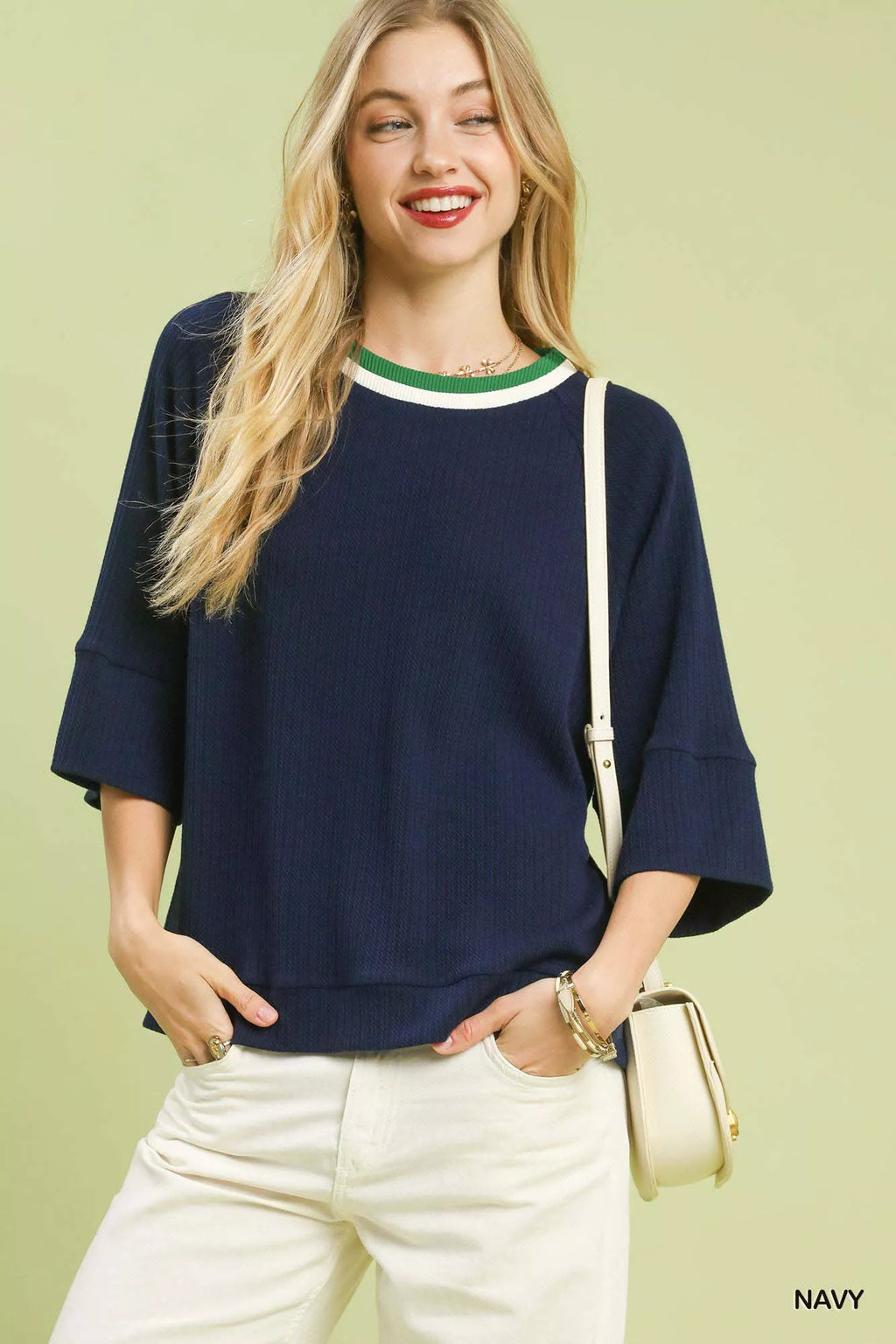 Ribbed Knit Top with Contrast Trim