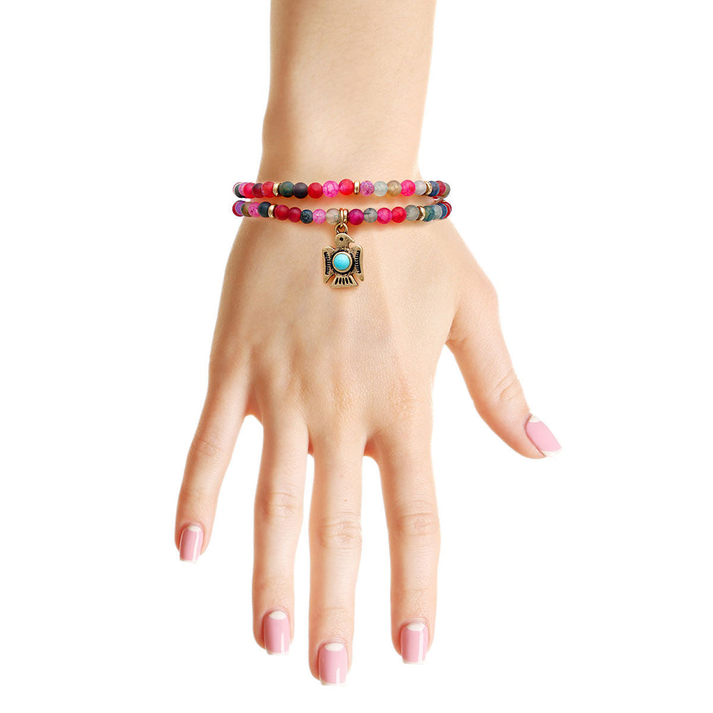 Natural Stone Thunderbird Bracelet in Fuchsia – Stylish Statement Jewelry