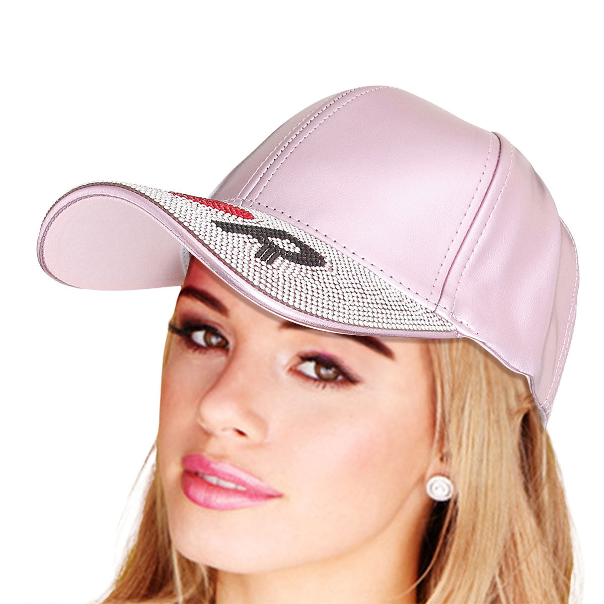 Women’s Pink Metallic Visor Hat Stylish Glamorous Accessory