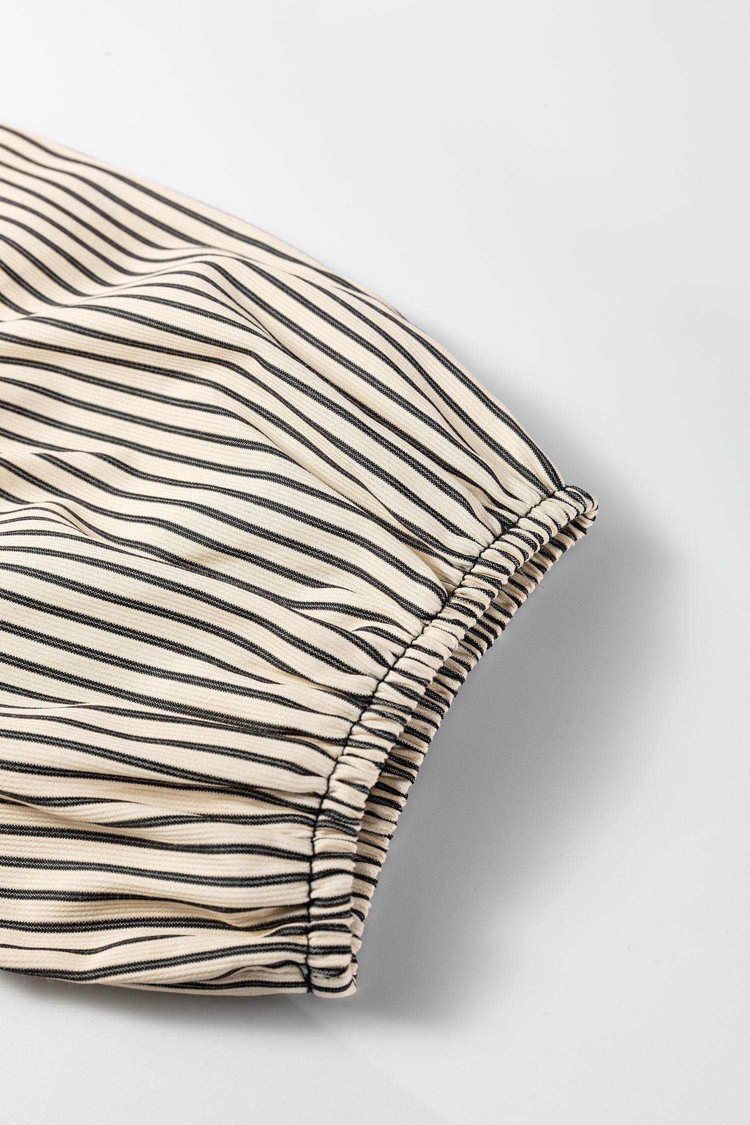 Black Stripe Color Block Patchwork Shirt Collar Button Down Puff Sleeve Mini Dress
