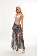 Women’s Trendy Gray Leopard Sarong Beach Skirt Chic Casual Cover-Up