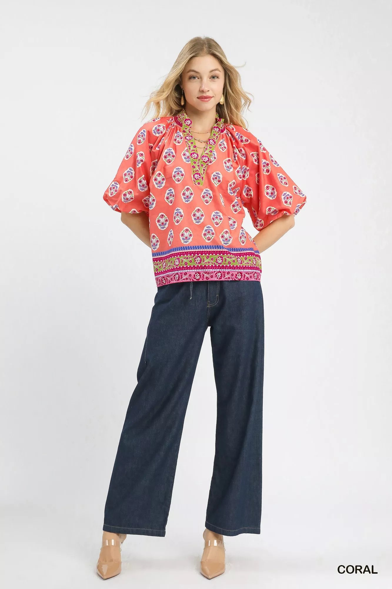 Boho Border Print Peasant Top