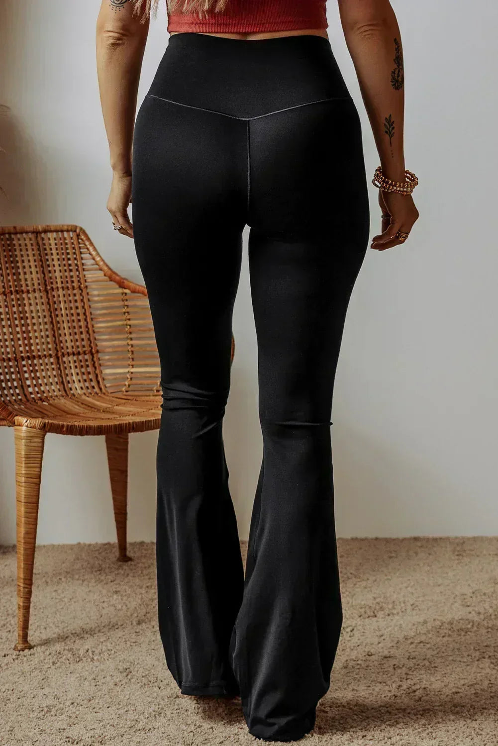 Dark Grey V Shape High Waist Flared Leggings Femstylo
