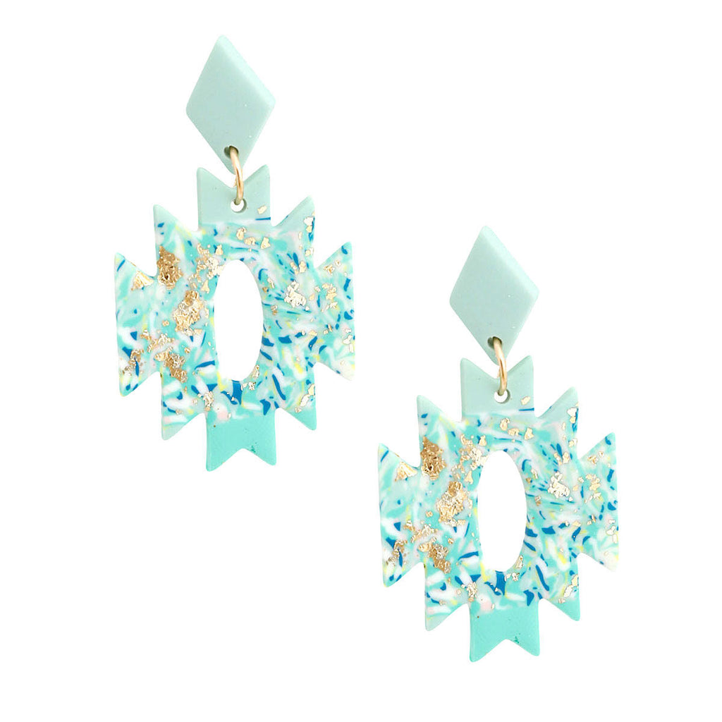 Statement Turquoise Marbled Clay Aztec Earrings Stylish Fashion Jewelry