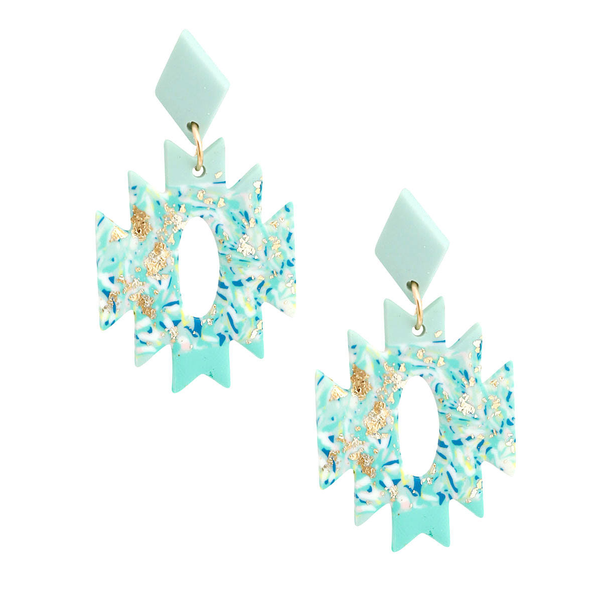 Statement Turquoise Marbled Clay Aztec Earrings Stylish Fashion Jewelry