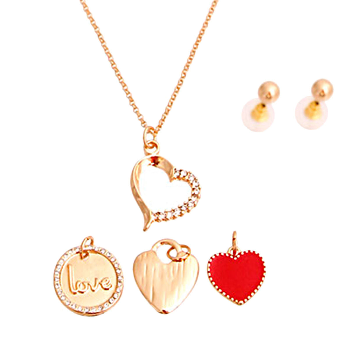 Interchangeable Gold Heart Charm Necklace Stylish Elegant Jewelry
