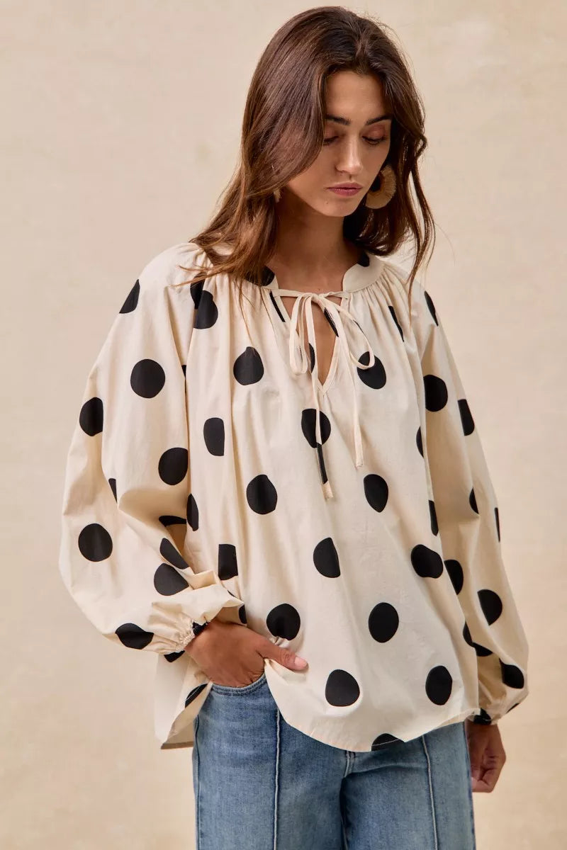 Polka Dot Exaggerated Balloon Sleeves Blouse
