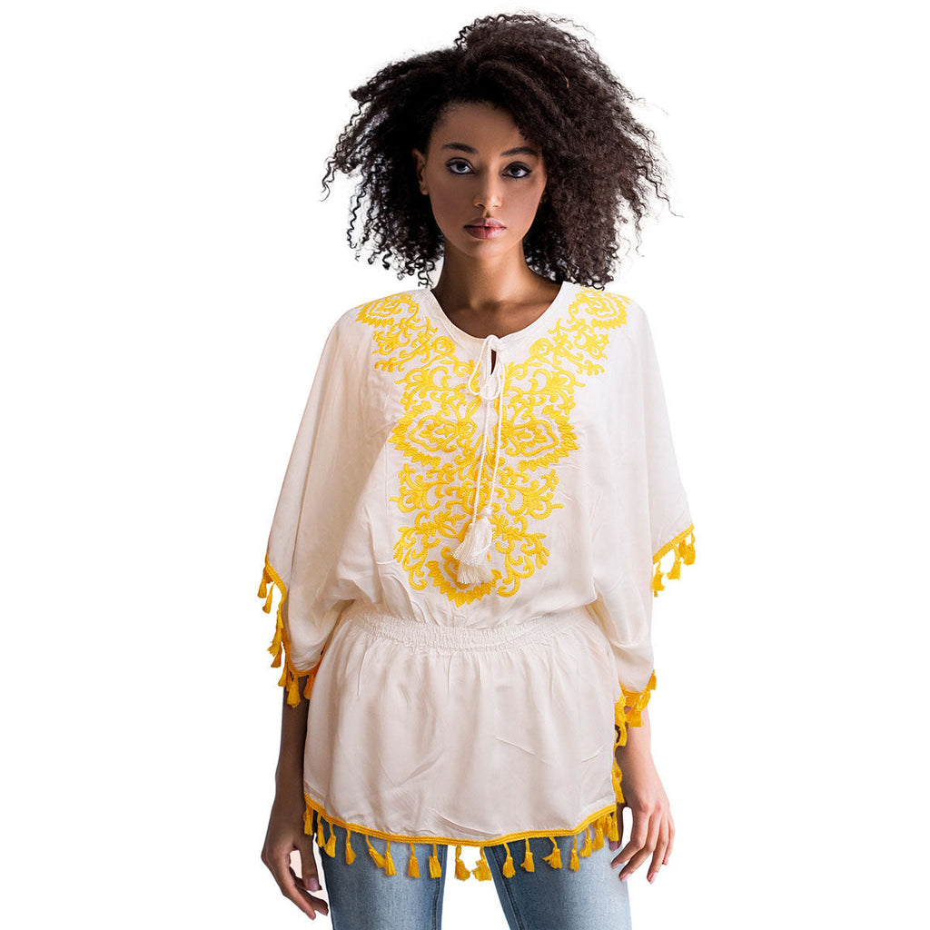 Women’s Yellow Embroidered Top – Stylish Casual Statement Piece