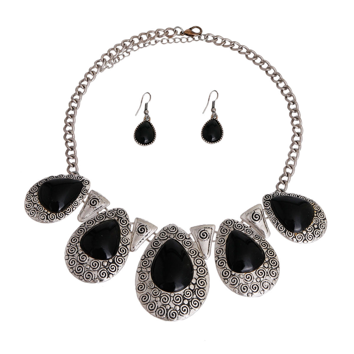 Statement Teardrop Necklace Black Collar Stylish Chic Jewelry
