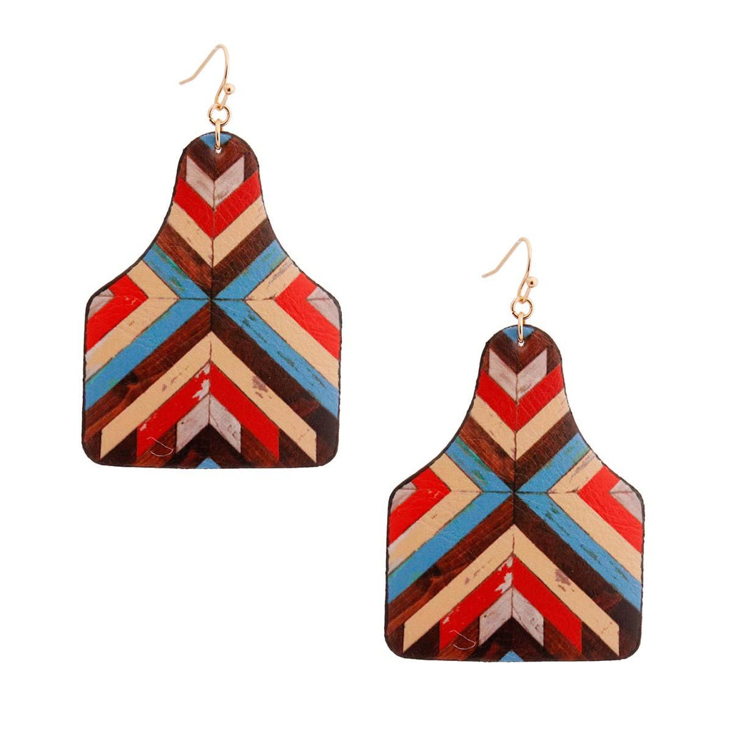 Leather Paddle Earrings Multi Mosaic Stylish Statement Jewelry