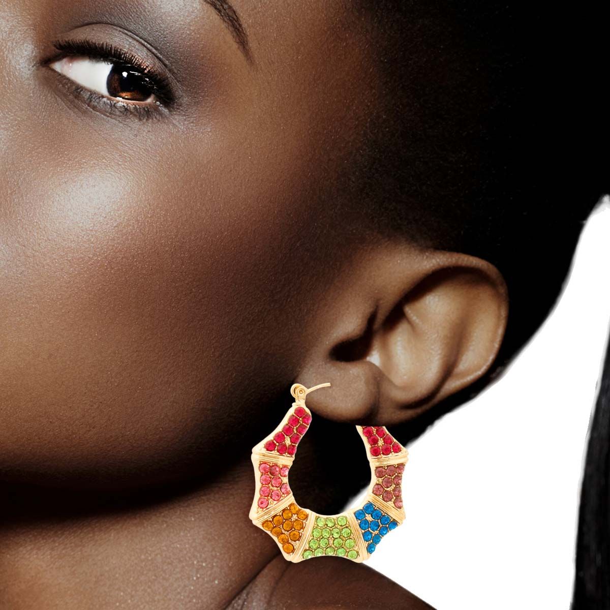 Bamboo Hoop Earrings Multi Color Bling Stylish Statement Jewelry