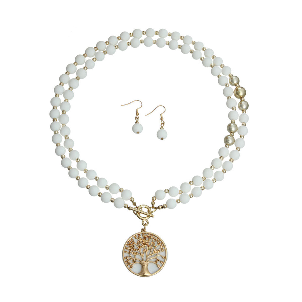 Statement Matte White Tree of Life Necklace Stylish Fashion Jewelry Accessory
