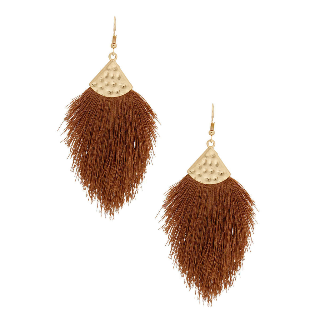 Tassel Fish Hook Earrings Brown Silk Stylish Statement Jewelry