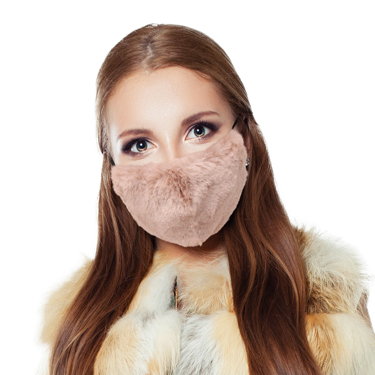 Faux Fur Fashion Mask in Light Brown – Stylish Casual Accessory