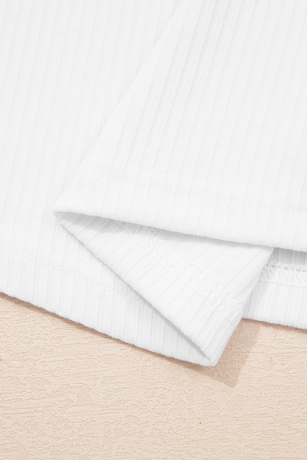 White Solid Color Ribbed Ruffled Short Sleeve T Shirt
