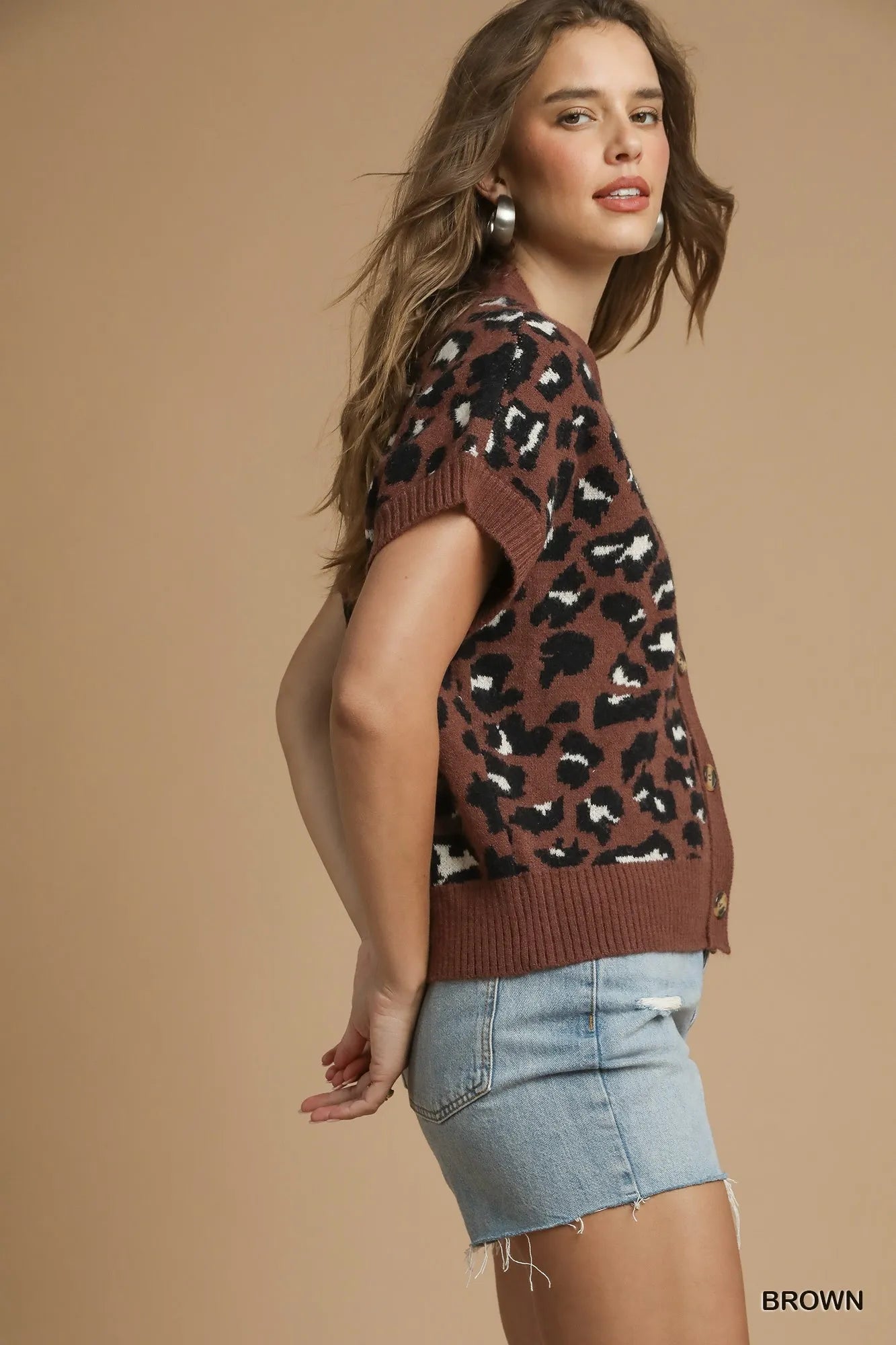Leopard Button Down Short Sleeve Cardigan