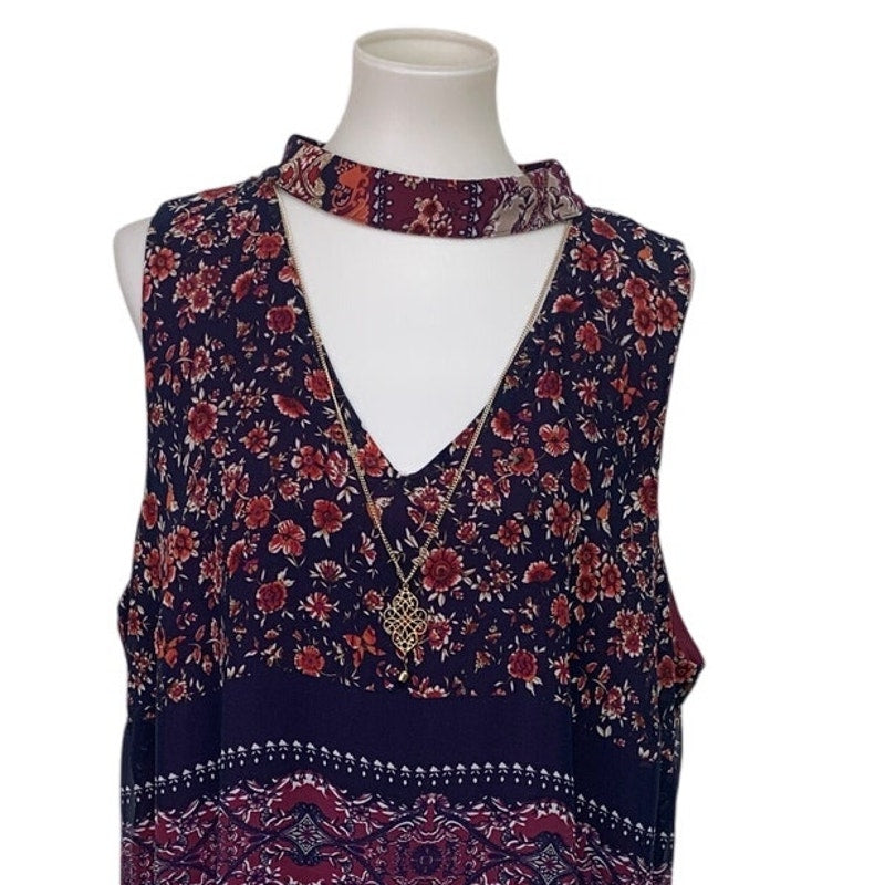 By & By Womens XXL Sleeveless Keyhole Lined Floral Sheath Dress w Necklace