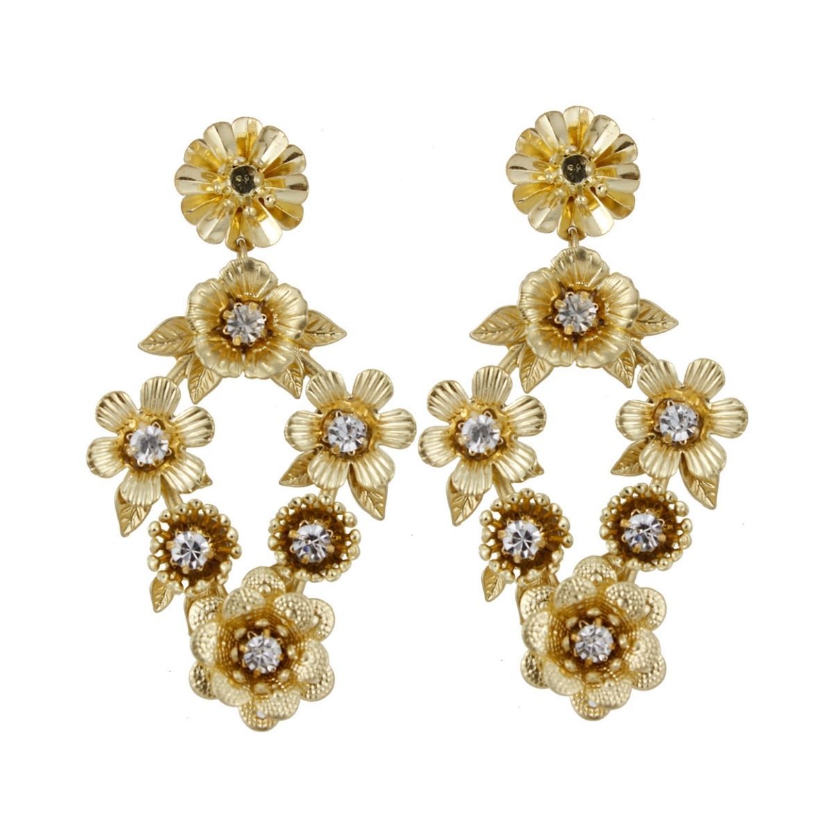 Flower Earrings Vintage Gold Metal Stylish Statement Jewelry