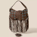 Studded Pattern Multi Fringe Hobo Shoulder Bag