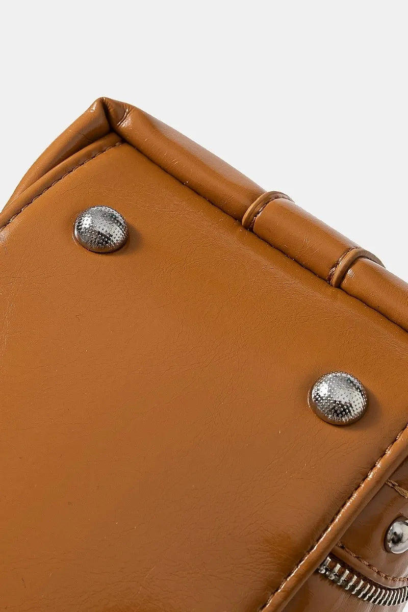 Faux Leather Studded Trim Shoulder Bag