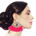 Statement Rhinestone Eye Earrings with Fuchsia Tassels, Trendy Fashion Jewelry
