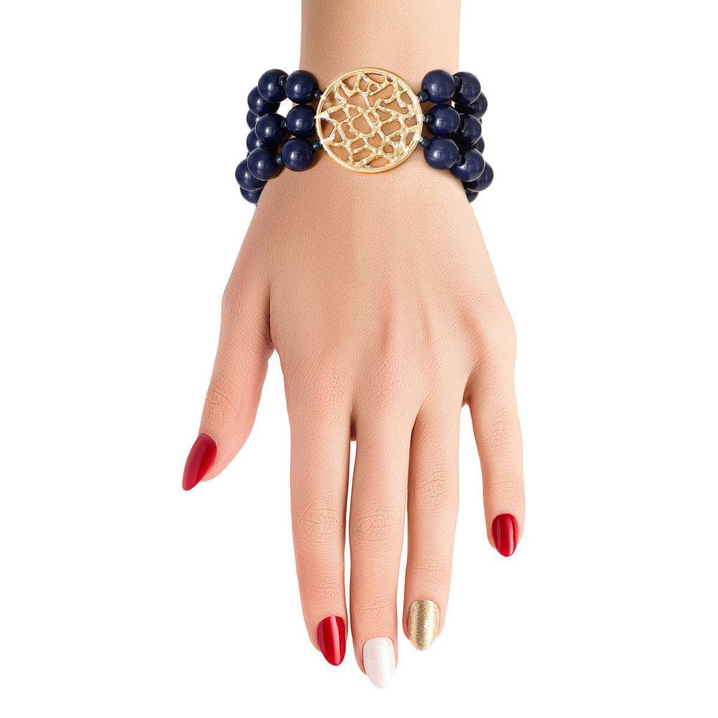 Beaded Gold Round Bracelet Navy Stylish Chic Jewelry Accessory