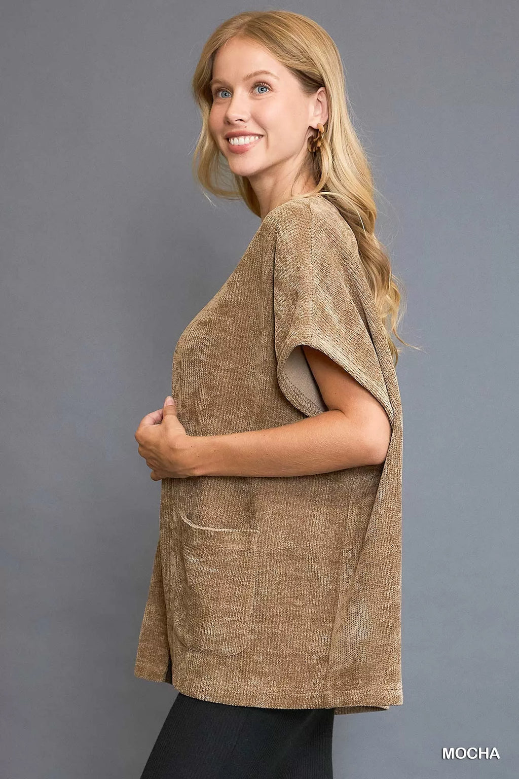 Open Front Knit Cardigan with Front Pockets