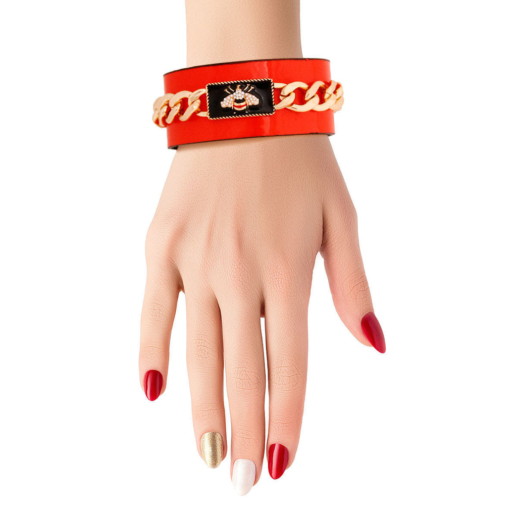 Statement Cuff Bracelet Red Bespoke Chain Bee-luxe Stylish Jewelry