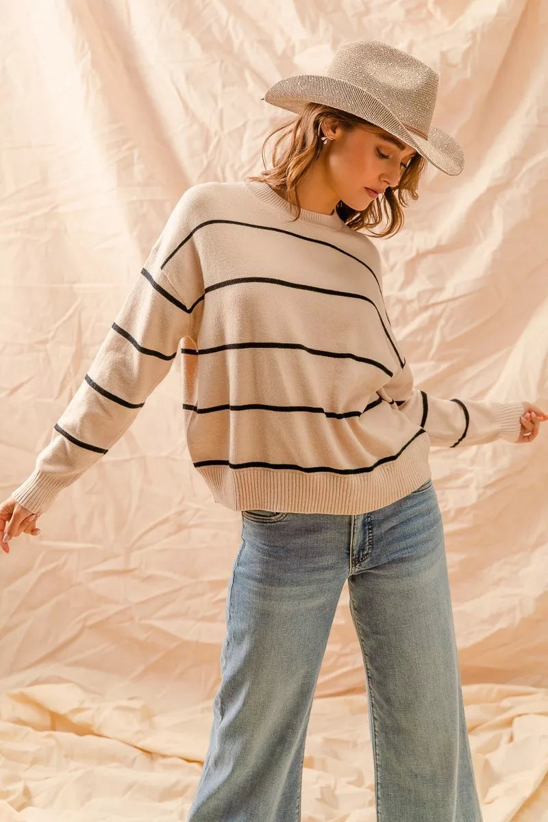 Stripe Crew Neck Basic Essential Sweater