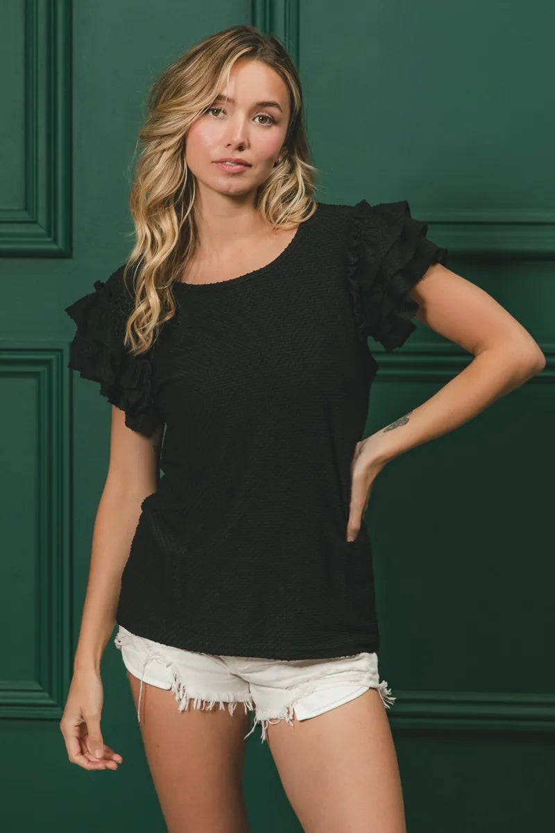 Birdseye Texture Layered Ruffle Top