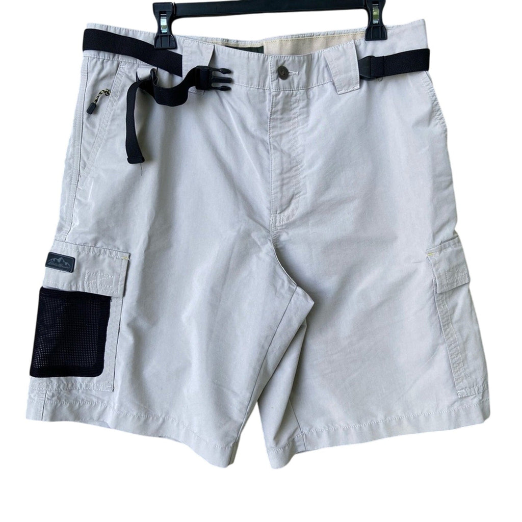 Eddie Bauer Mens Size 35 PolyCotton Outdoor Tan Khaki Hiking Shorts w Pockets