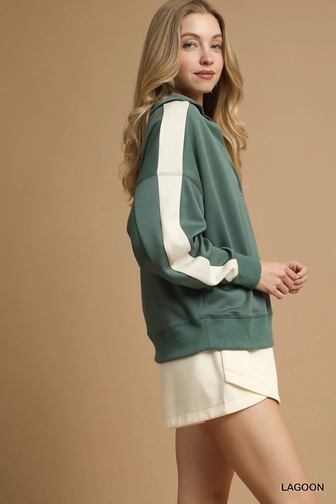 Contrast Long Sleeve Sweatshirt with Collar