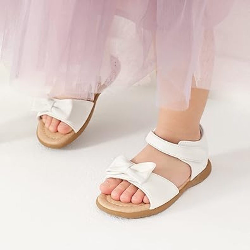 Dream Pairs Toddler Girls Size 8 White Adjustable Hook & Loop Bow Sandals Shoes