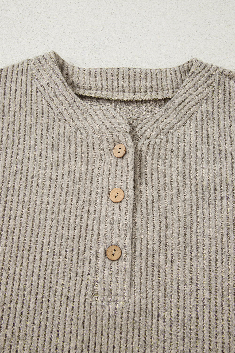 Simply Taupe Ribbed Texture Drop Shoulder Henley Knit Top