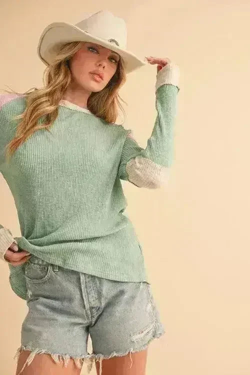 Aemi + Co Raw Seam Knit Top - Color Block Cotton Blend | Femstylo