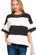 I am a Fashion Junky French Terry Color Block Exposed Seam Top