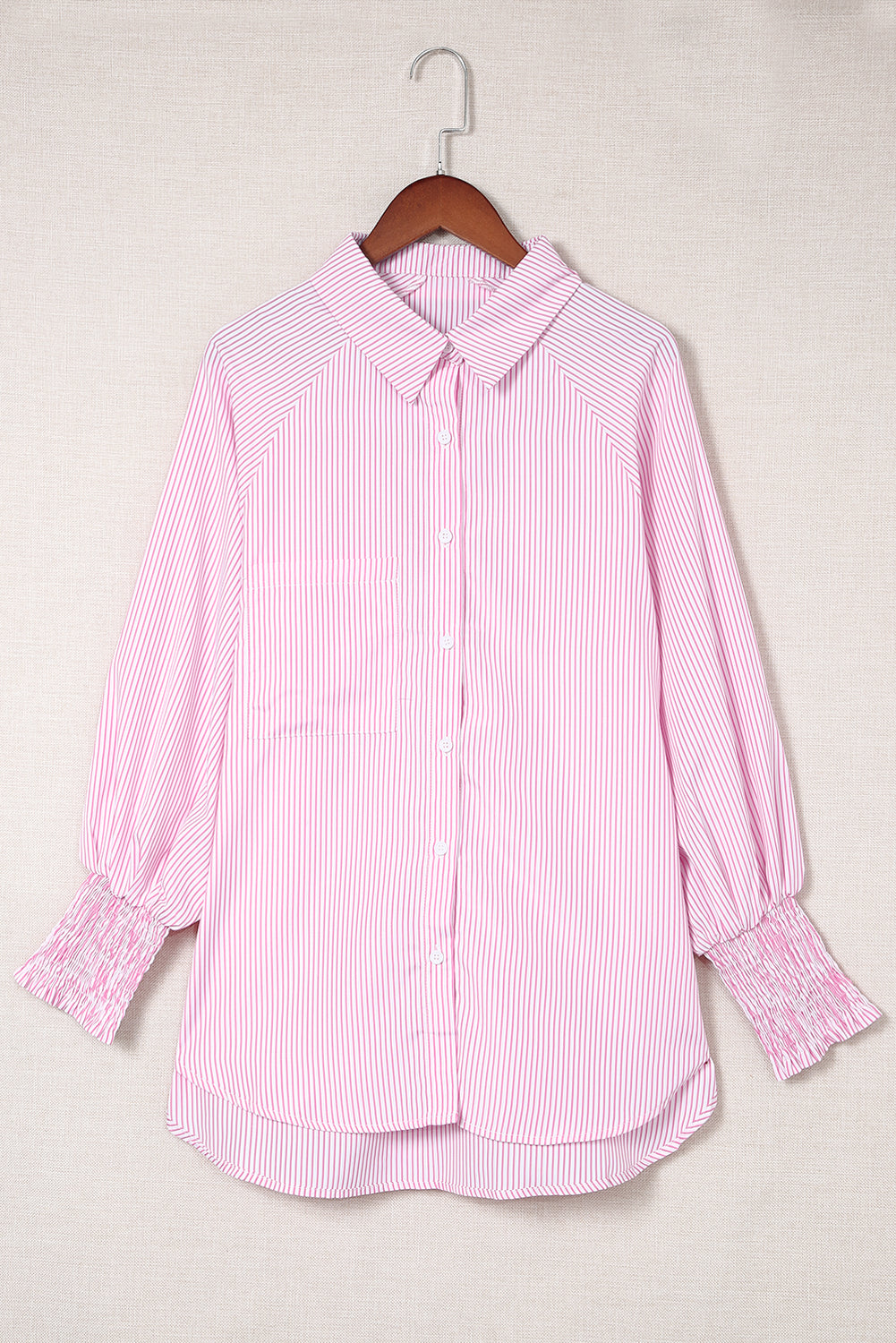 Black Striped Casual Shirred Cuffs Shirt