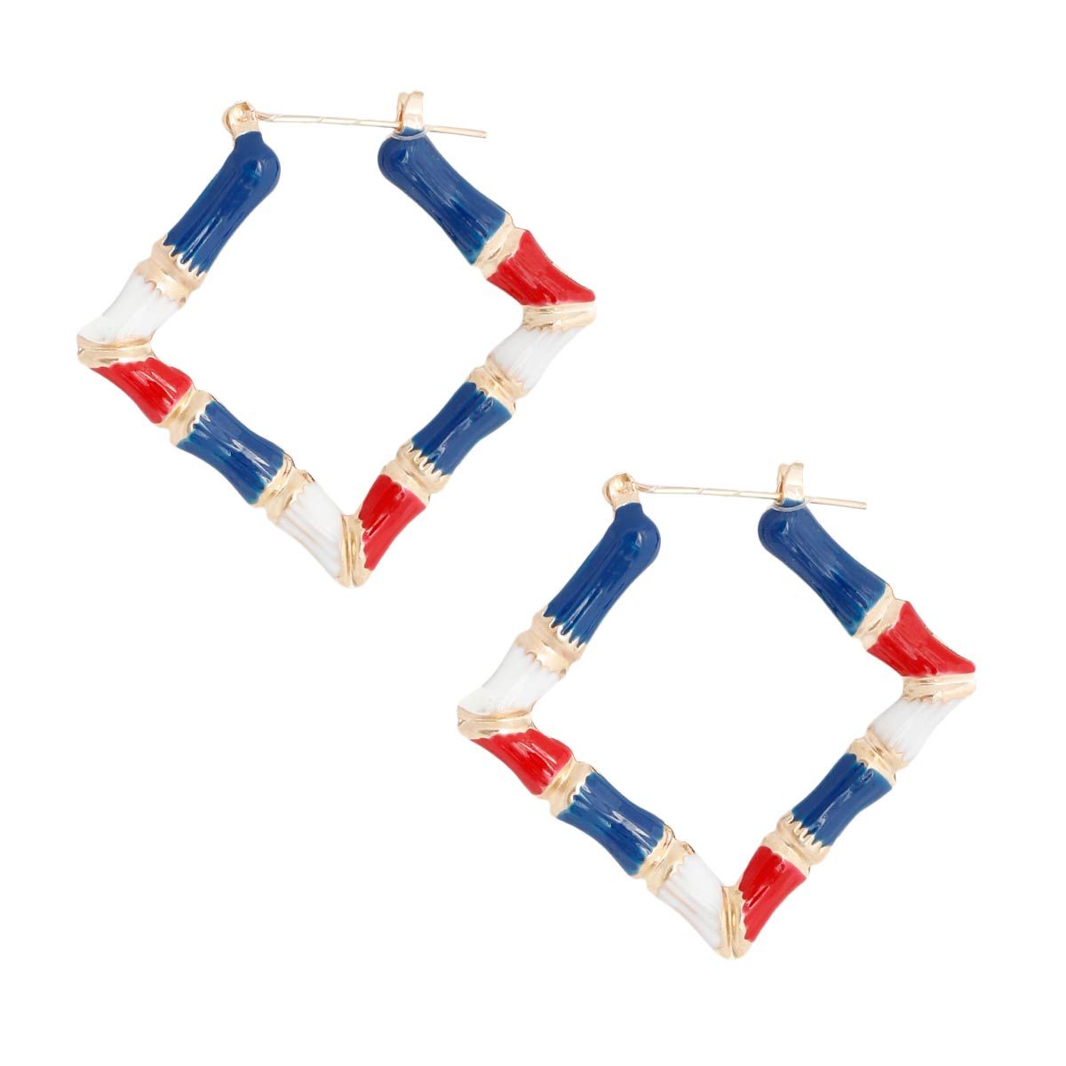 Diamond Bamboo Hoop Earrings Red White Blue Stylish Statement Jewelry
