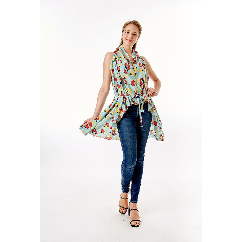 Women’s Vest Cover Up Mint Floral Stylish Layered Fashion