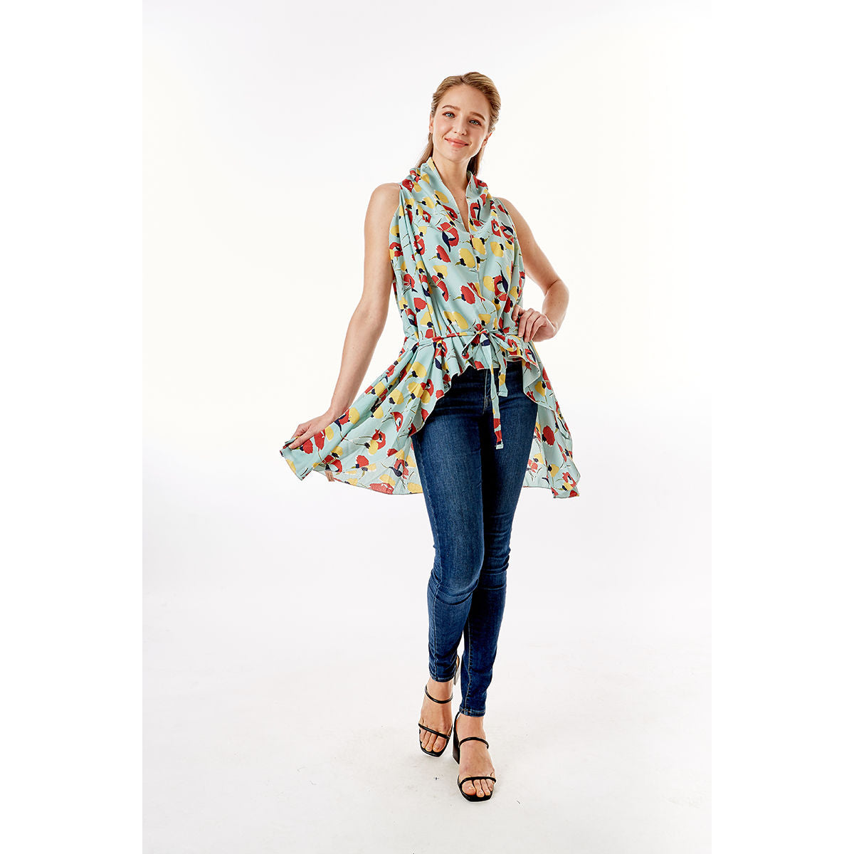 Women’s Vest Cover Up Mint Floral Stylish Layered Fashion