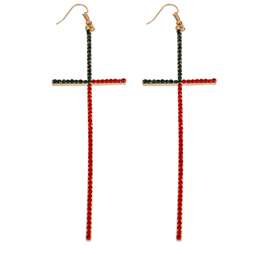 Rhinestone Cross Earrings Stylish Statement Jewelry Divine Drops