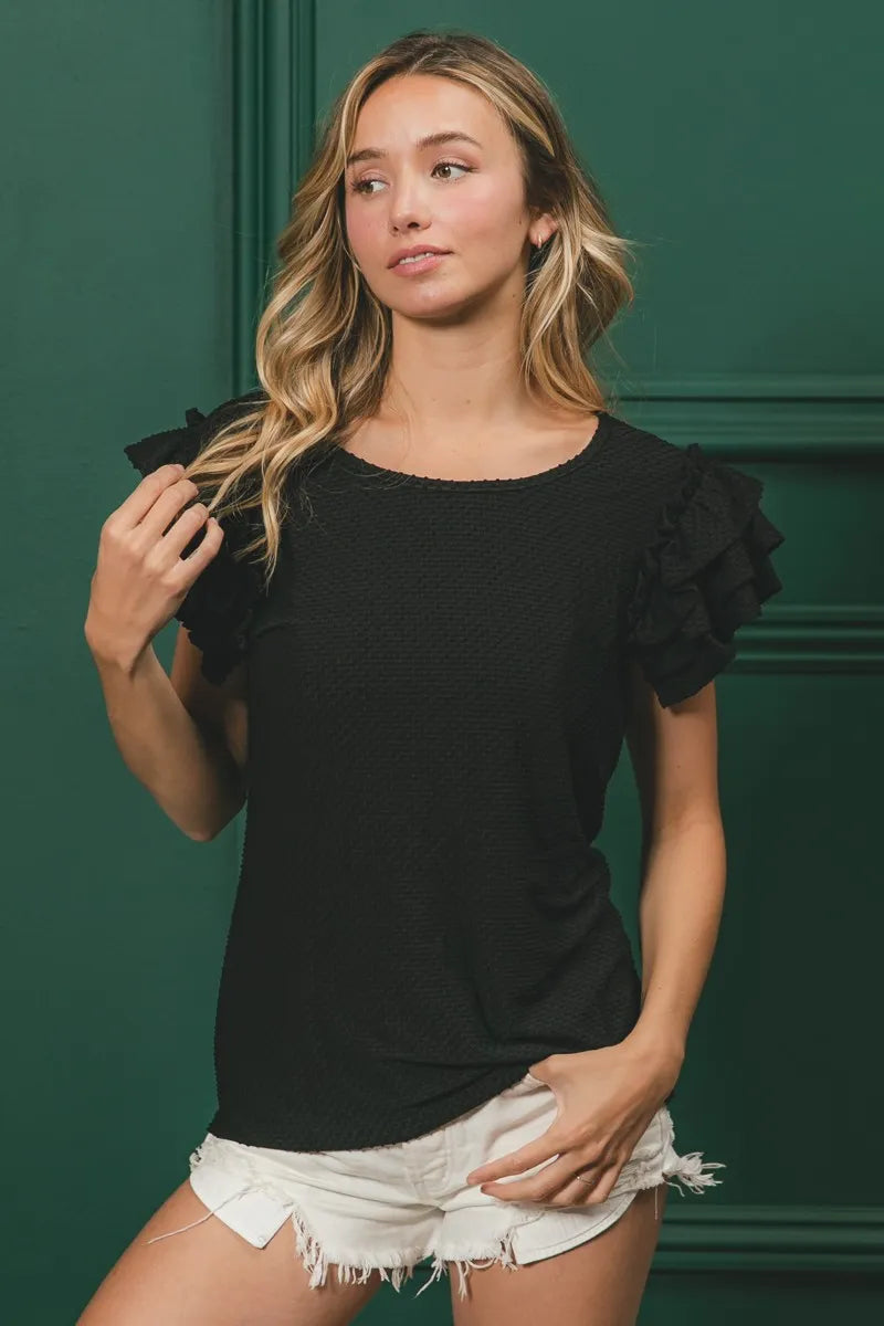 Birdseye Texture Layered Ruffle Top