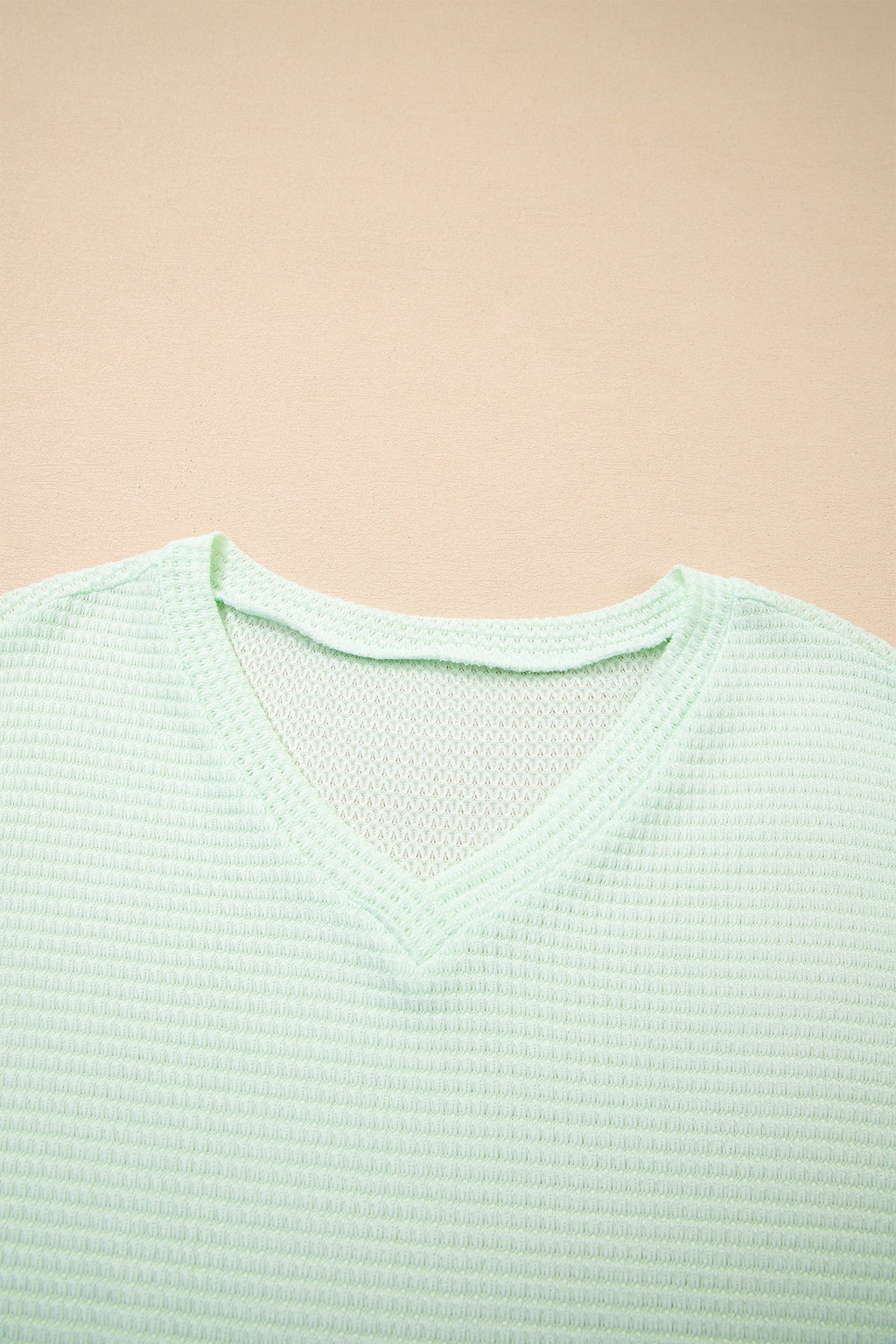 Clearly Aqua Waffle V Neck Short Sleeve Knit Top