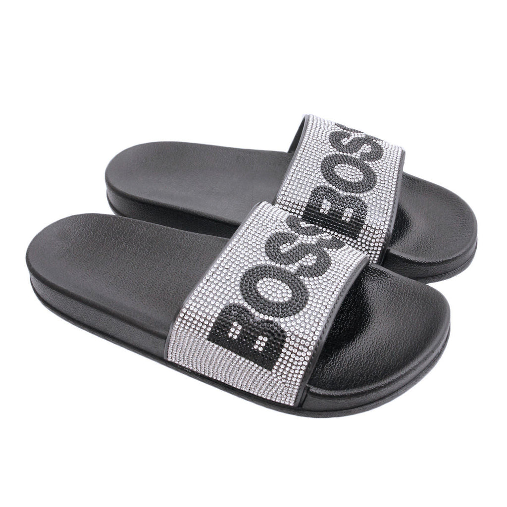 Slides Size 12 Silver Black Stylish Casual Footwear