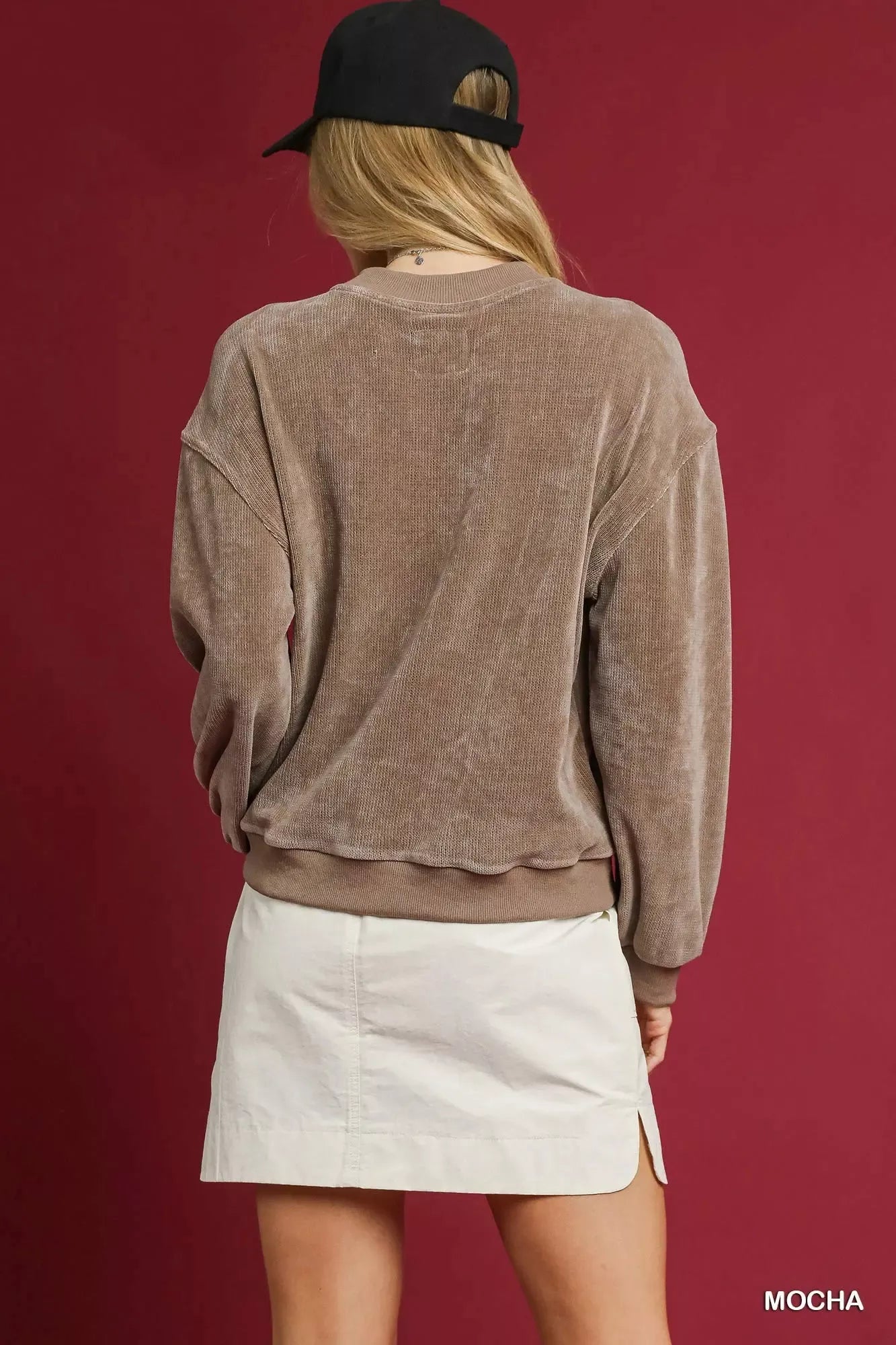 Velour Crewneck Balloon Sleeve Sweatshirt