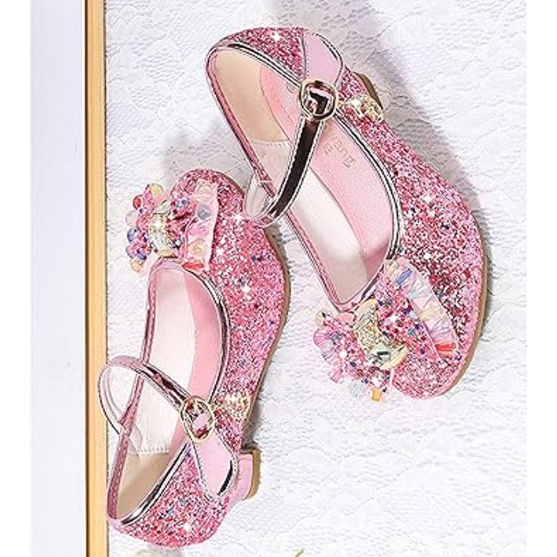 Cadidi Dinos Little Girls Size 12 Pink Glitter Hook Loop Heeled Dress Shoes