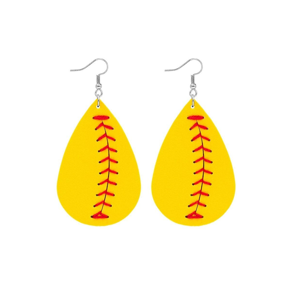 Teardrop Softball Earrings Mustard Yellow Stylish Statement Jewelry